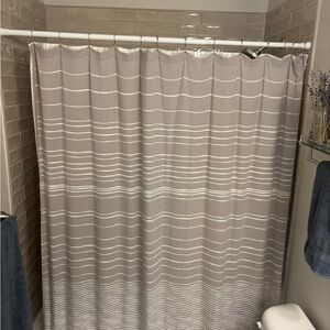 Envogue Gray and White Textured Striped Shower Curtain